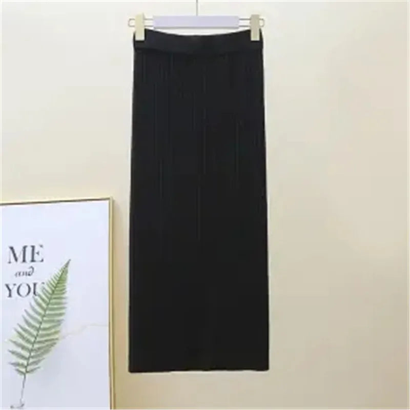 Falda Oficina Mujer Invierno - Falda Punto Lápiz Cintura Alta Negra Cálida