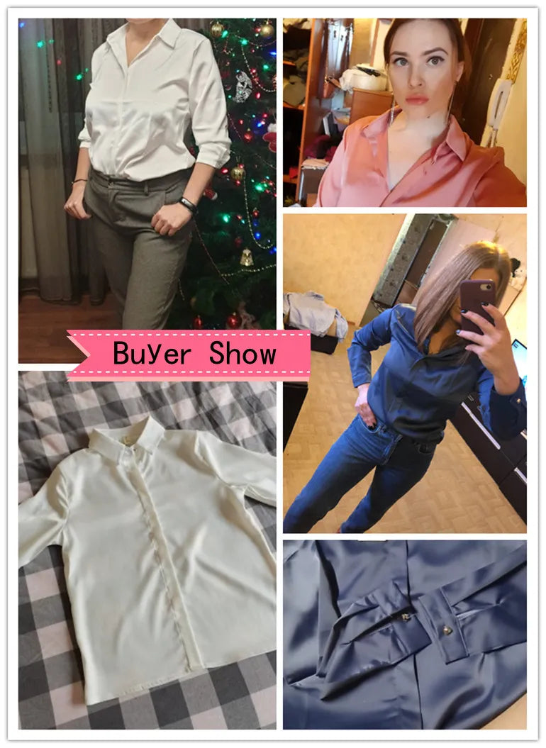 Camisa Seda Mujer Manga Larga - Blusa Satén Básica 2023