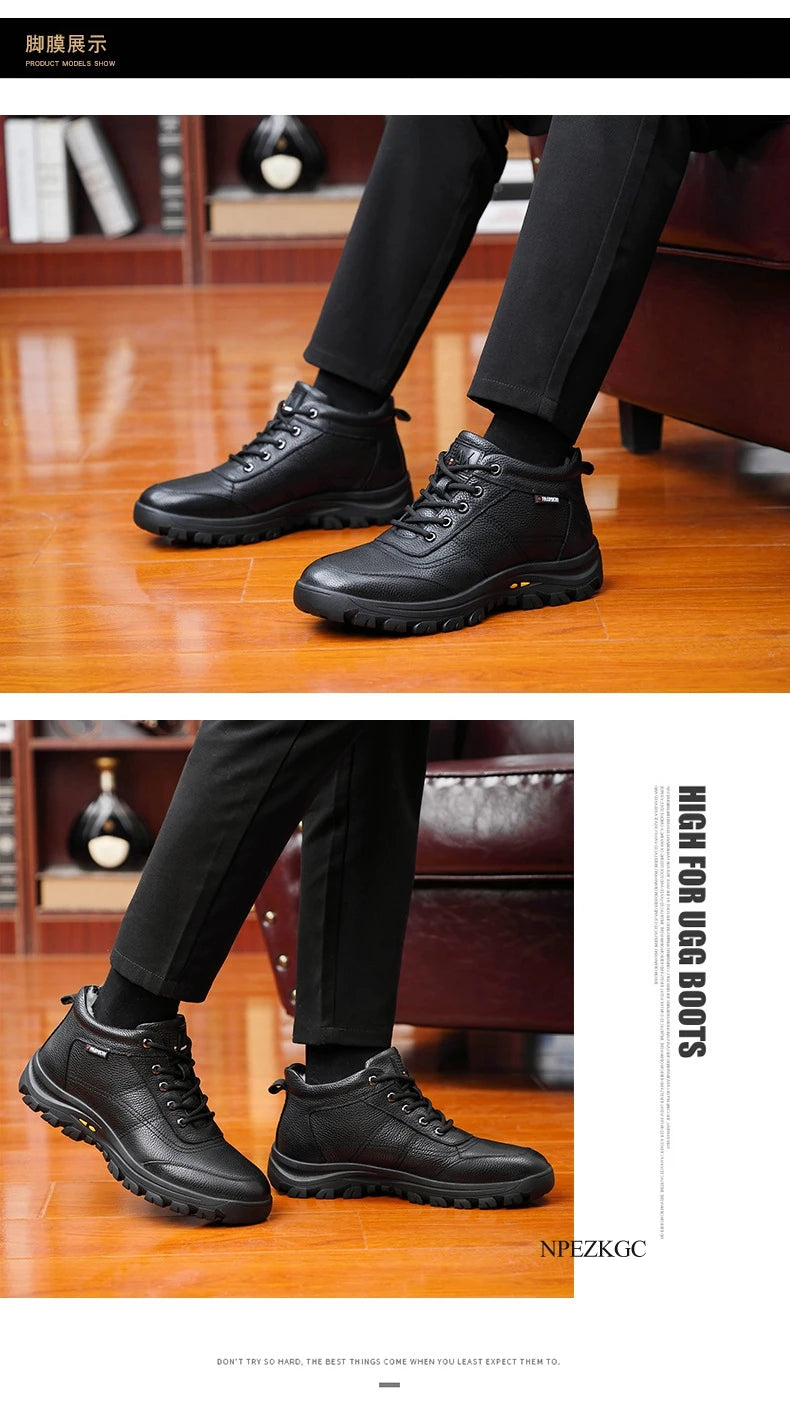 Botas Invierno Hombre Cuero Lana - Botines Cálidos Nieve Outdoor Impermeables