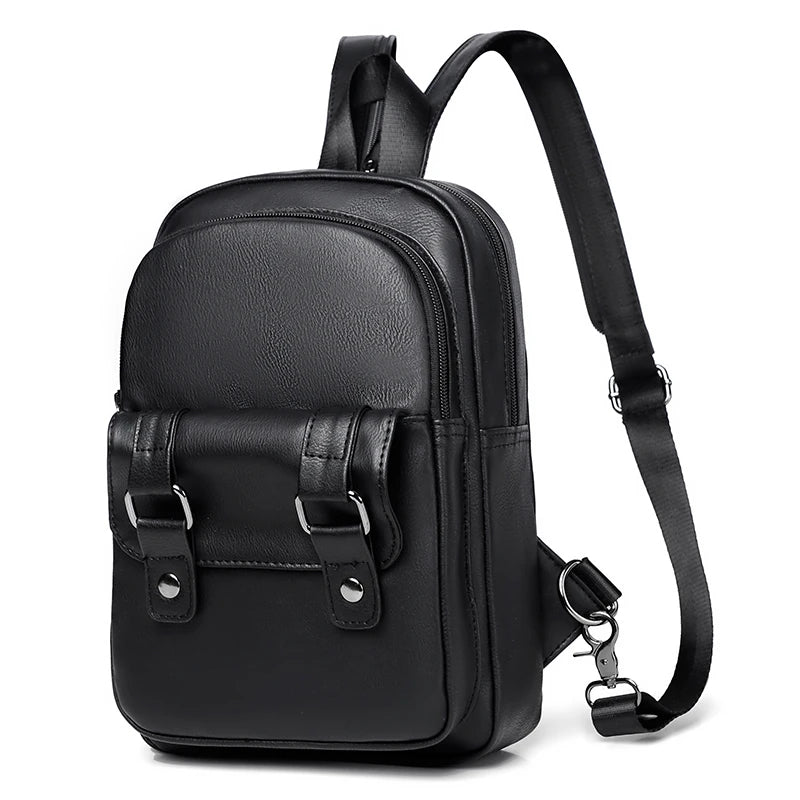 Mochila Pecho Pequeña Hombre Cuero PU - Bolsa Hombro Business Casual Crossbody