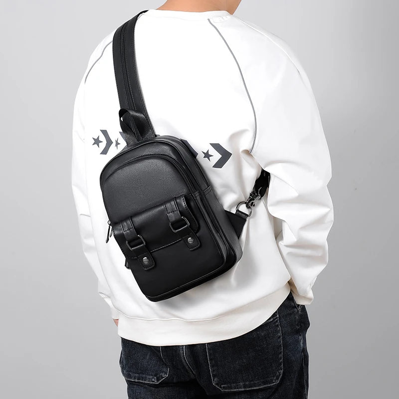 Mochila Pecho Pequeña Hombre Cuero PU - Bolsa Hombro Business Casual Crossbody