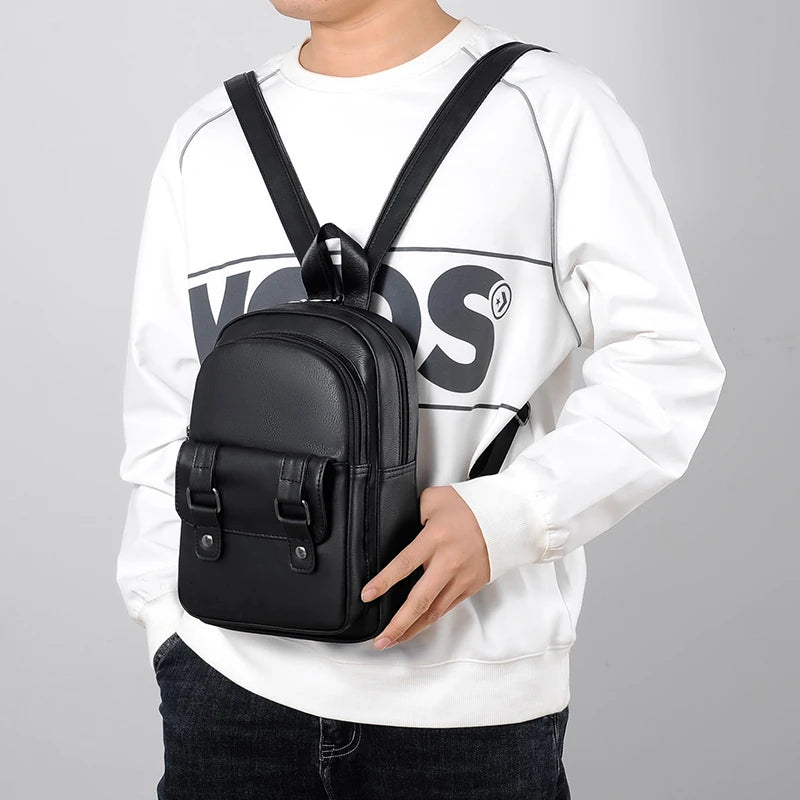 Mochila Pecho Pequeña Hombre Cuero PU - Bolsa Hombro Business Casual Crossbody