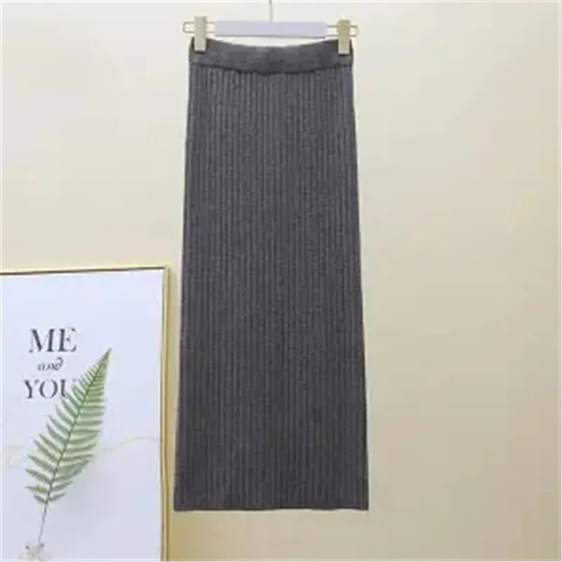 Falda Oficina Mujer Invierno - Falda Punto Lápiz Cintura Alta Negra Cálida