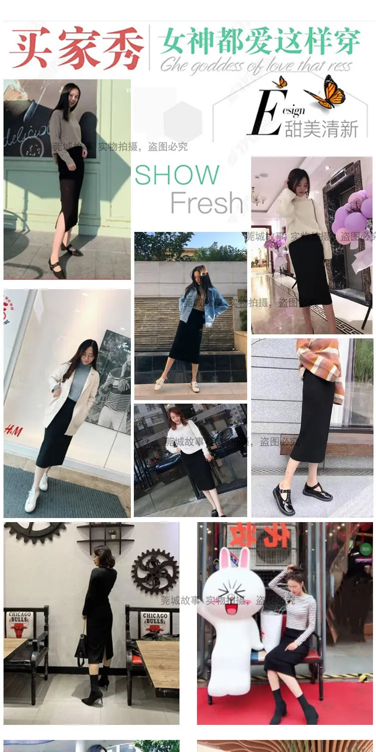 Falda Oficina Mujer Invierno - Falda Punto Lápiz Cintura Alta Negra Cálida