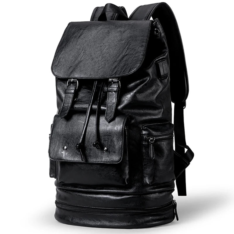 Mochila Preppy Hombre Cuero PU - Alta Capacidad Fashion Casual Viaje Escolar