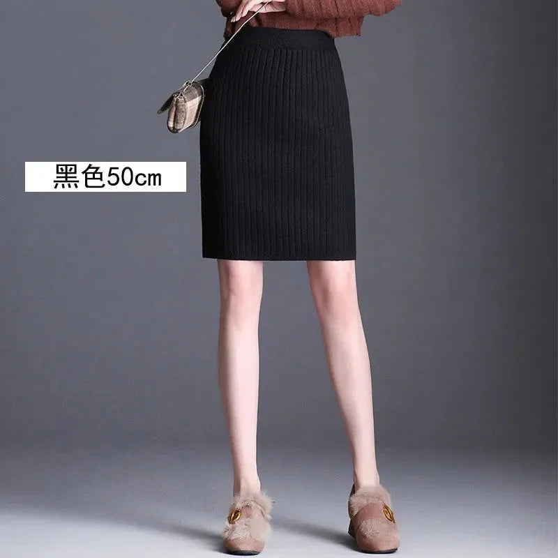 Falda Oficina Mujer Invierno - Falda Punto Lápiz Cintura Alta Negra Cálida