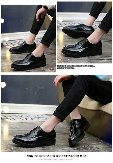 Mocasines Hombre Cuero Charol Negro - Elegantes Oxford Lujo Boda Casual 2025