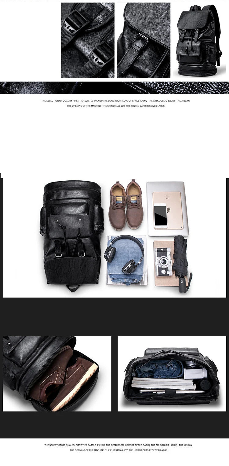 Mochila Preppy Hombre Cuero PU - Alta Capacidad Fashion Casual Viaje Escolar