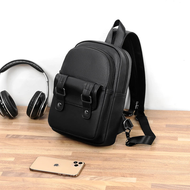 Mochila Pecho Pequeña Hombre Cuero PU - Bolsa Hombro Business Casual Crossbody