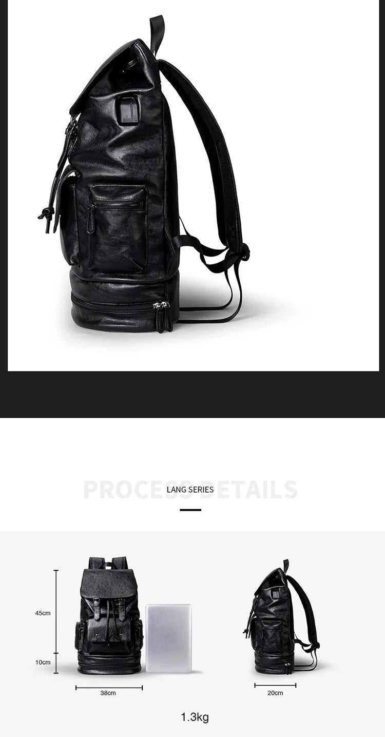 Mochila Preppy Hombre Cuero PU - Alta Capacidad Fashion Casual Viaje Escolar