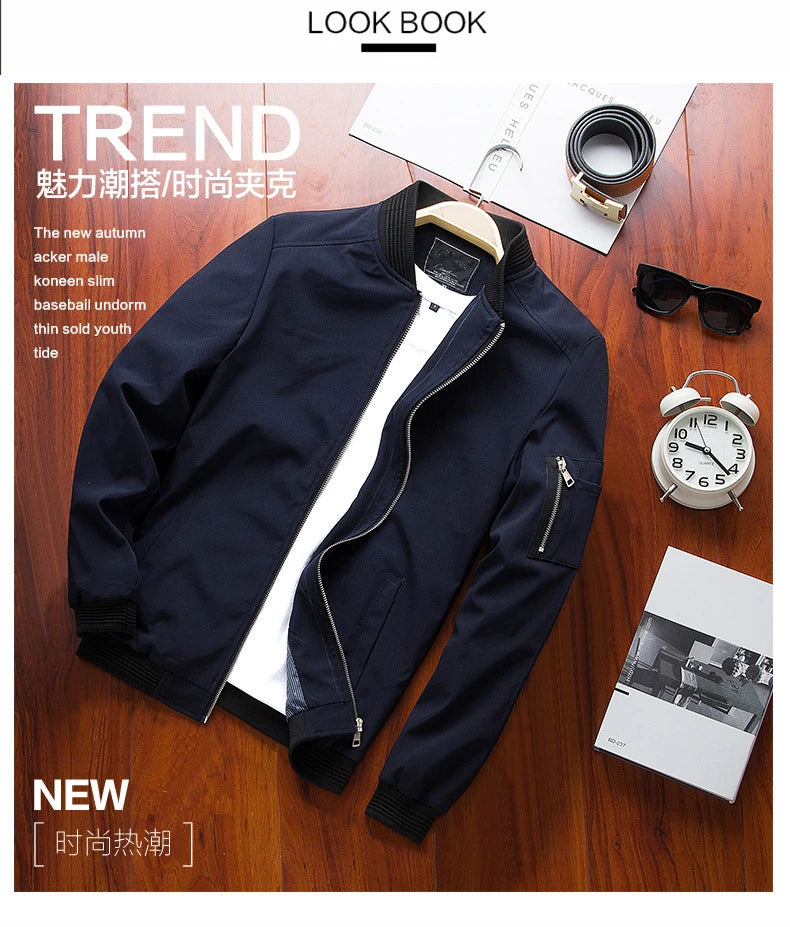 Chaqueta Bomber Hombre Slim Baseball - Cortavientos Cremallera Manga Larga