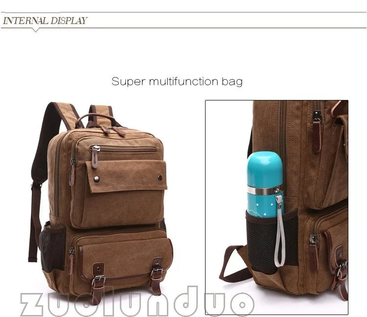 Mochila Canvas Vintage Hombre - Laptop Universidad Estudiante Escolar Adolescentes Gran Capacidad