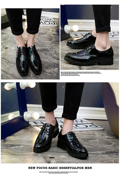 Mocasines Hombre Cuero Charol Negro - Elegantes Oxford Lujo Boda Casual 2025