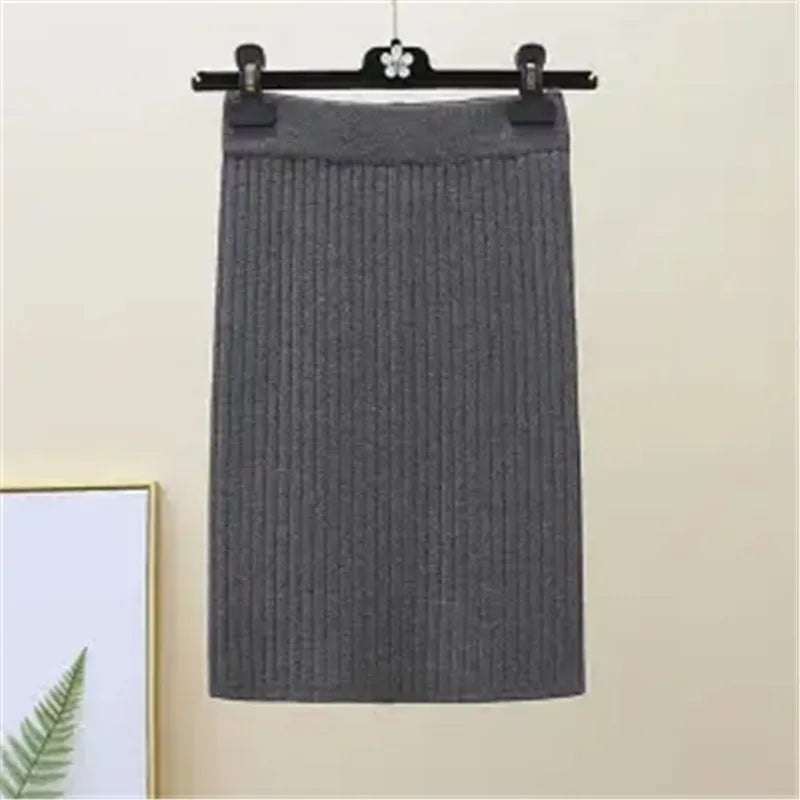 Falda Oficina Mujer Invierno - Falda Punto Lápiz Cintura Alta Negra Cálida