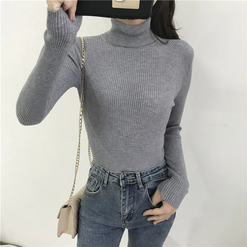 Jersey Cuello Alto Mujer 2025 - Suéter Coreano Slim Otoño Invierno