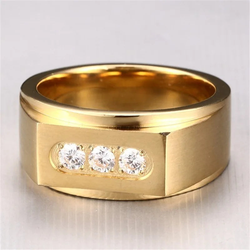 Anillo Hombre Lujo Oro Circonita - Elegante Fiesta Regalo