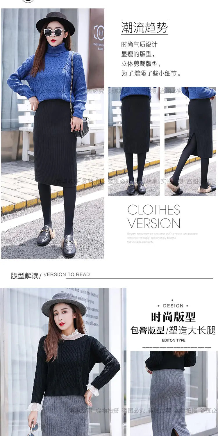 Falda Oficina Mujer Invierno - Falda Punto Lápiz Cintura Alta Negra Cálida