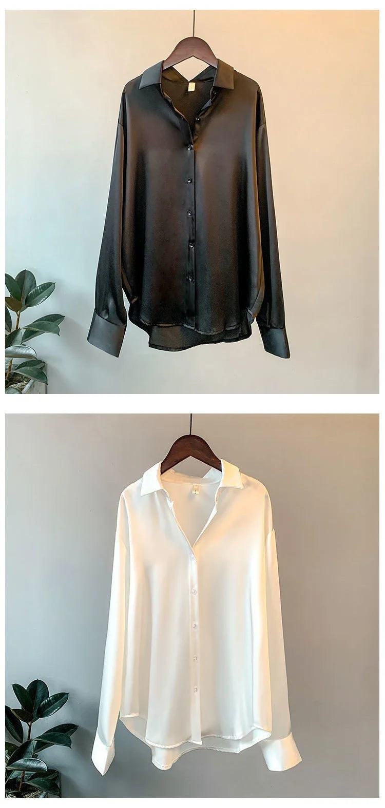 Blusa Seda Mujer Holgada - Camisa Casual Manga Larga Botones