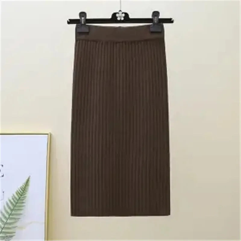 Falda Oficina Mujer Invierno - Falda Punto Lápiz Cintura Alta Negra Cálida