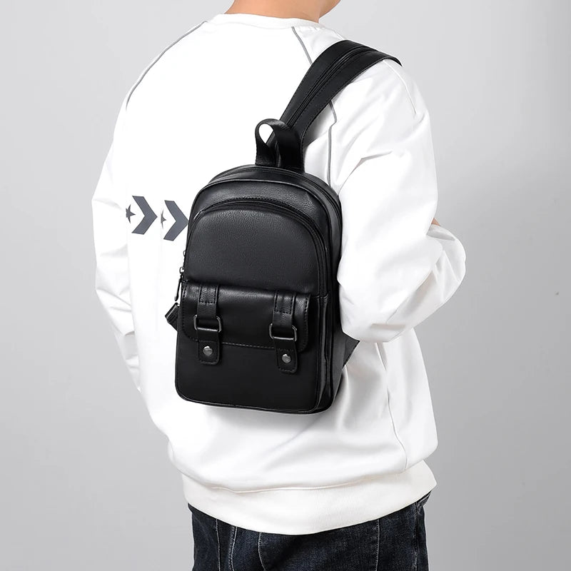 Mochila Pecho Pequeña Hombre Cuero PU - Bolsa Hombro Business Casual Crossbody