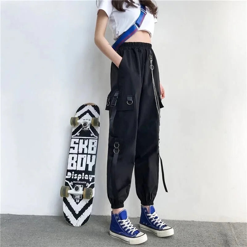 Pantalón Cargo Mujer Harem Punk - Pantalón Jogger Cadena Harajuku