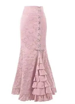 Falda Sirena Mujer Vintage - Falda Larga Volantes Ajustada Cola Pez Estampada
