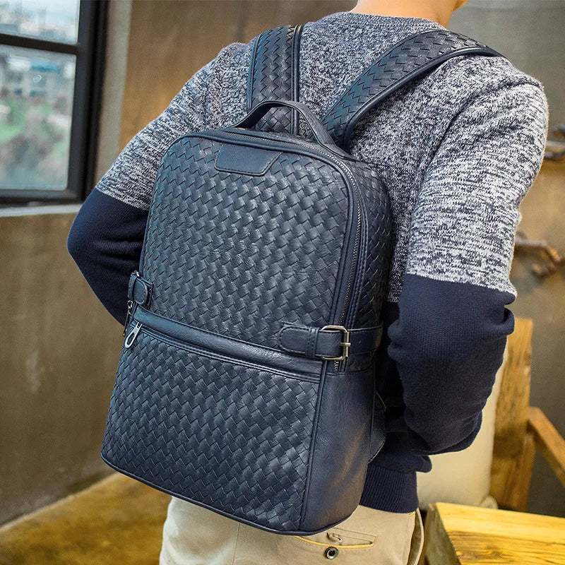 Mochila Vintage Cuero Cordero Tejida - Casual Portátil Unisex Viaje Suave