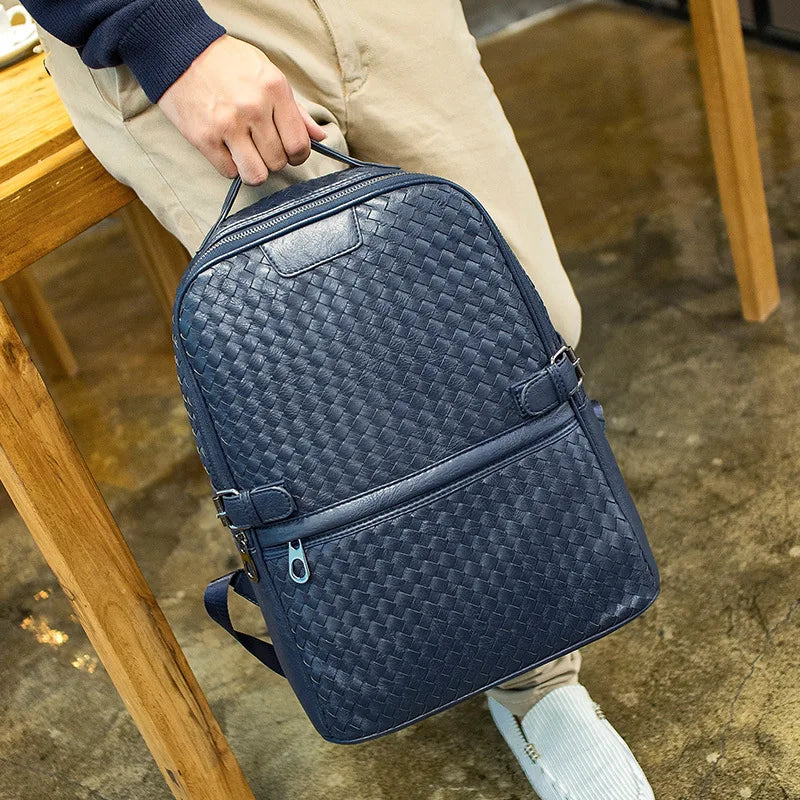 Mochila Vintage Cuero Cordero Tejida - Casual Portátil Unisex Viaje Suave