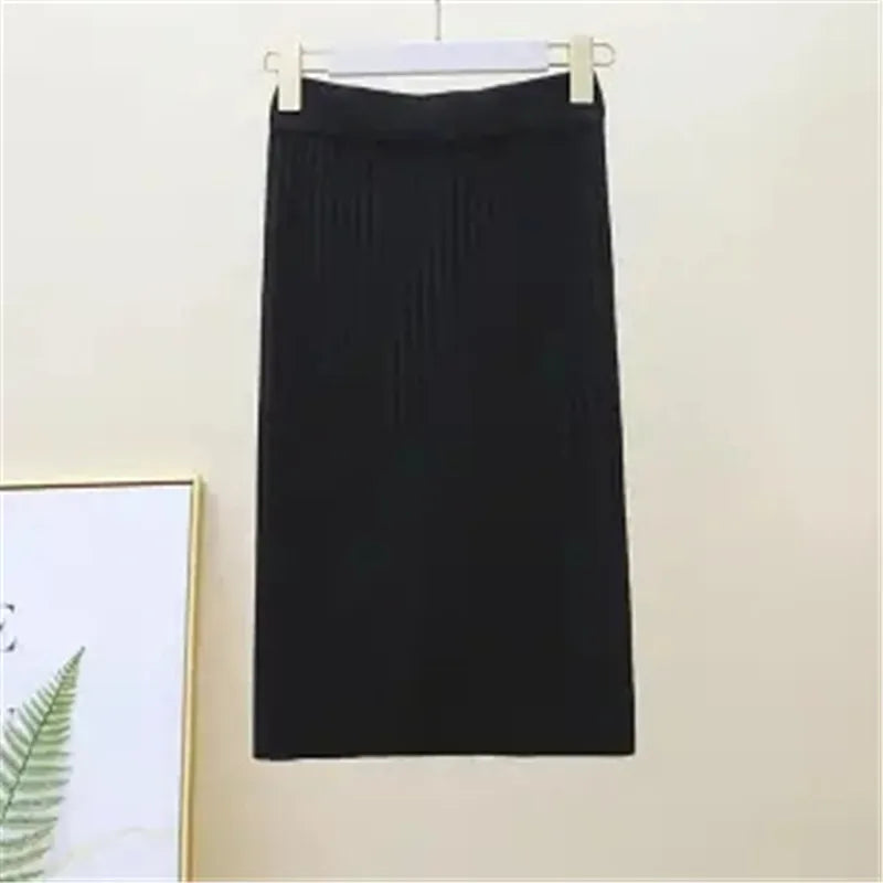 Falda Oficina Mujer Invierno - Falda Punto Lápiz Cintura Alta Negra Cálida