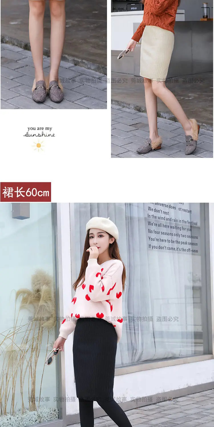 Falda Oficina Mujer Invierno - Falda Punto Lápiz Cintura Alta Negra Cálida