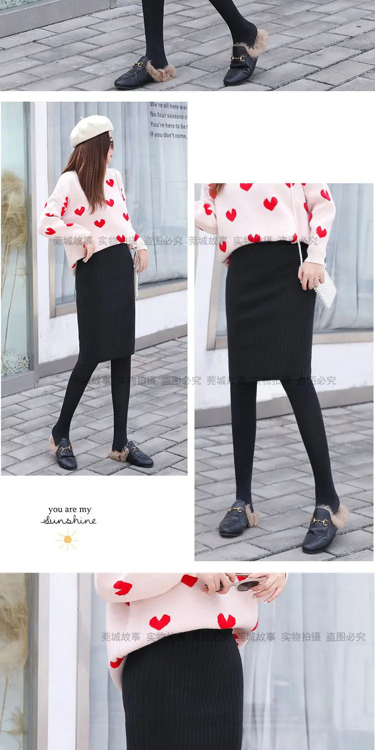 Falda Oficina Mujer Invierno - Falda Punto Lápiz Cintura Alta Negra Cálida