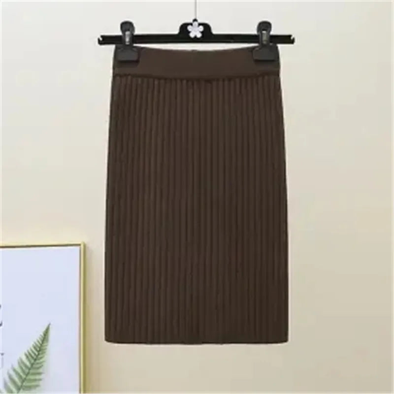 Falda Oficina Mujer Invierno - Falda Punto Lápiz Cintura Alta Negra Cálida