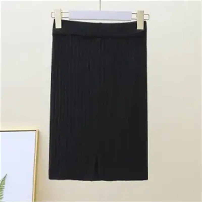 Falda Oficina Mujer Invierno - Falda Punto Lápiz Cintura Alta Negra Cálida