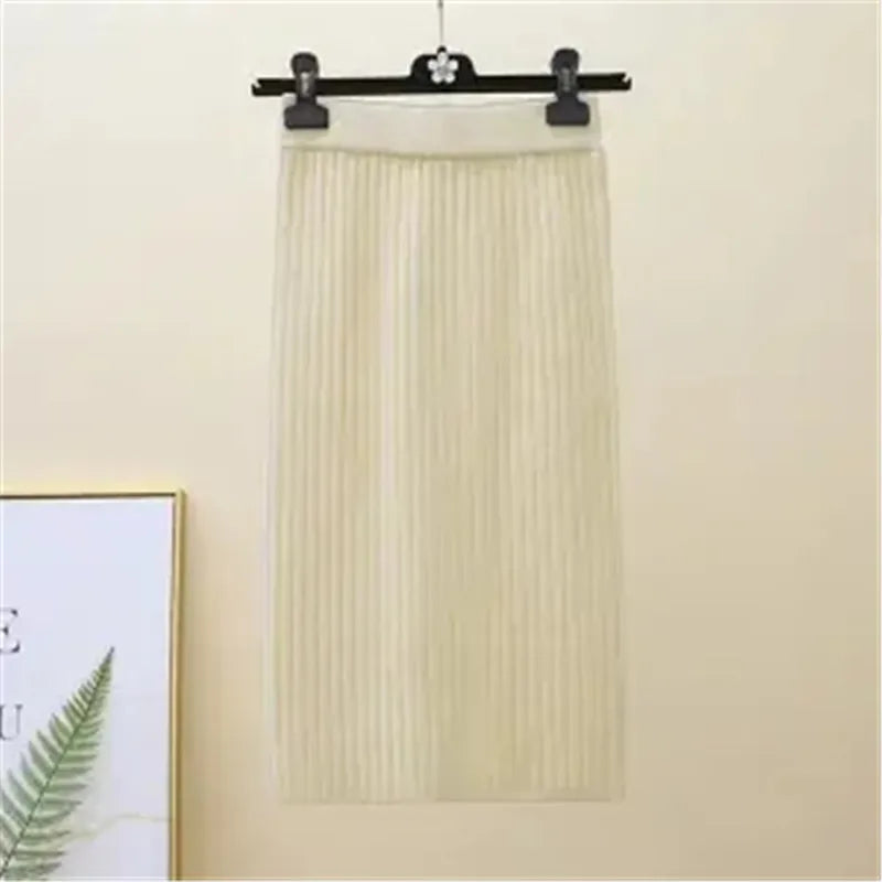 Falda Oficina Mujer Invierno - Falda Punto Lápiz Cintura Alta Negra Cálida