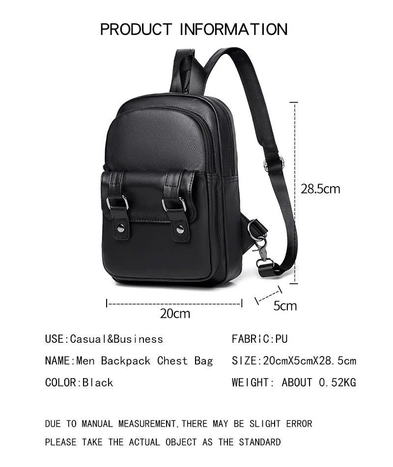 Mochila Pecho Pequeña Hombre Cuero PU - Bolsa Hombro Business Casual Crossbody