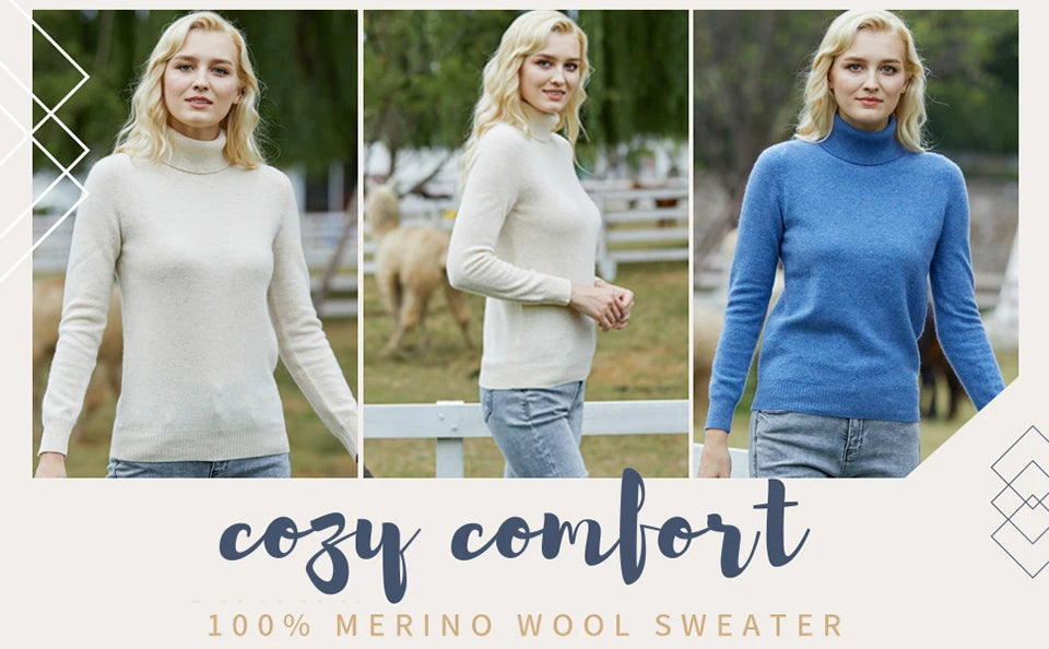 Suéter Mujer Lana Merino 100% - Jersey Cuello Alto Y2K Invierno