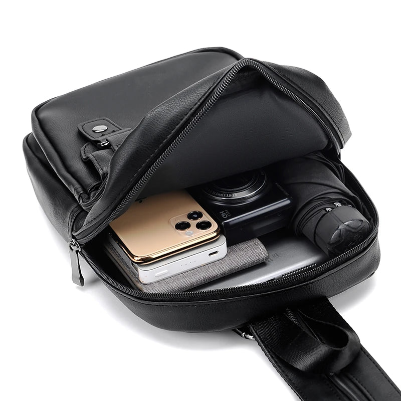 Mochila Pecho Pequeña Hombre Cuero PU - Bolsa Hombro Business Casual Crossbody