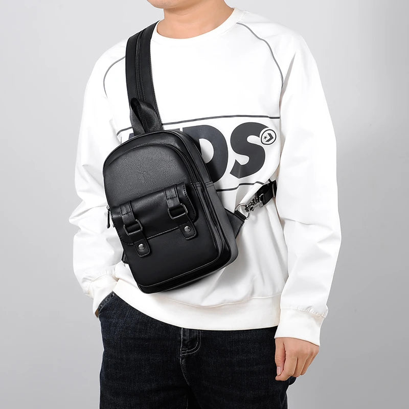 Mochila Pecho Pequeña Hombre Cuero PU - Bolsa Hombro Business Casual Crossbody