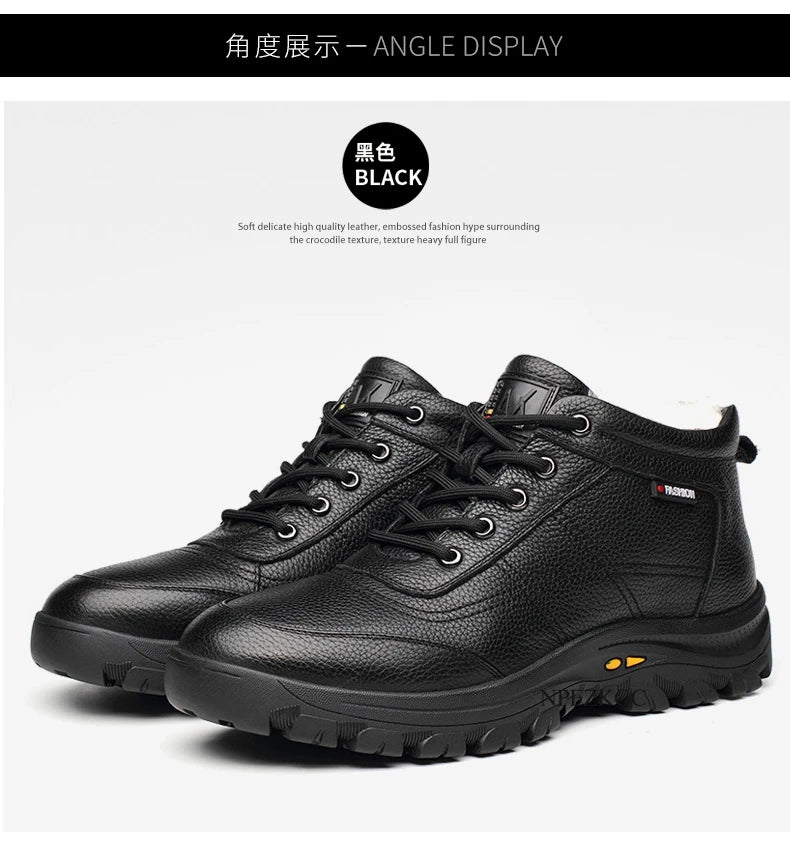 Botas Invierno Hombre Cuero Lana - Botines Cálidos Nieve Outdoor Impermeables