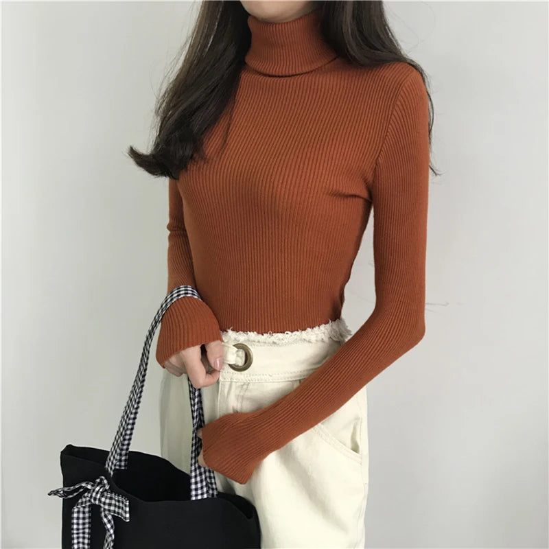 Jersey Cuello Alto Mujer 2025 - Suéter Coreano Slim Otoño Invierno
