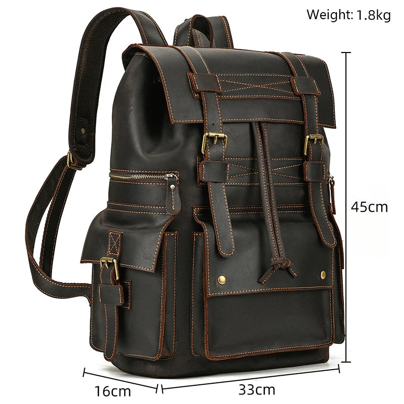 Mochila Cuero Genuino Hombre 2025 - Laptop 17 Pulgadas Viaje Daypack Grande