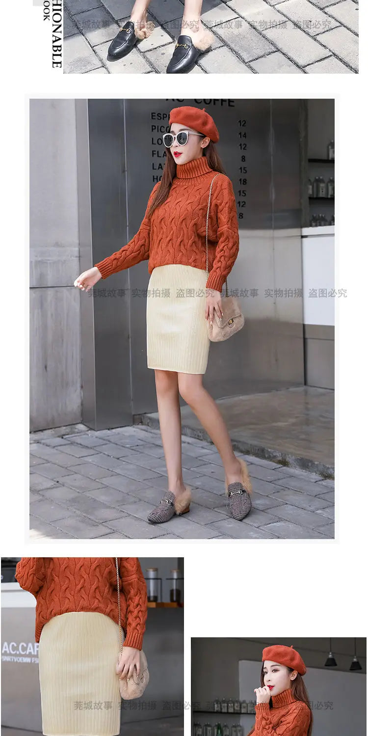 Falda Oficina Mujer Invierno - Falda Punto Lápiz Cintura Alta Negra Cálida