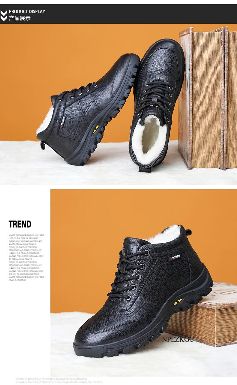 Botas Invierno Hombre Cuero Lana - Botines Cálidos Nieve Outdoor Impermeables