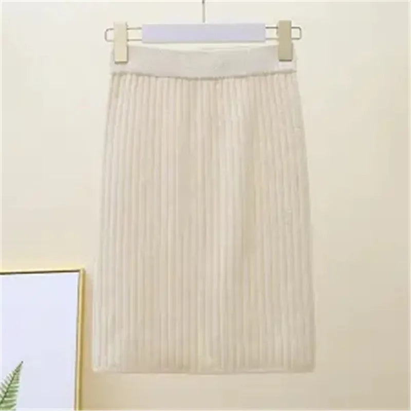 Falda Oficina Mujer Invierno - Falda Punto Lápiz Cintura Alta Negra Cálida