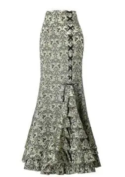 Falda Sirena Mujer Vintage - Falda Larga Volantes Ajustada Cola Pez Estampada