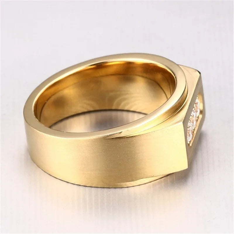 Anillo Hombre Lujo Oro Circonita - Elegante Fiesta Regalo