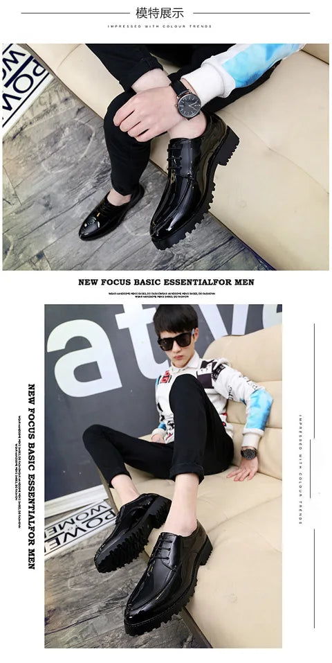 Mocasines Hombre Cuero Charol Negro - Elegantes Oxford Lujo Boda Casual 2025