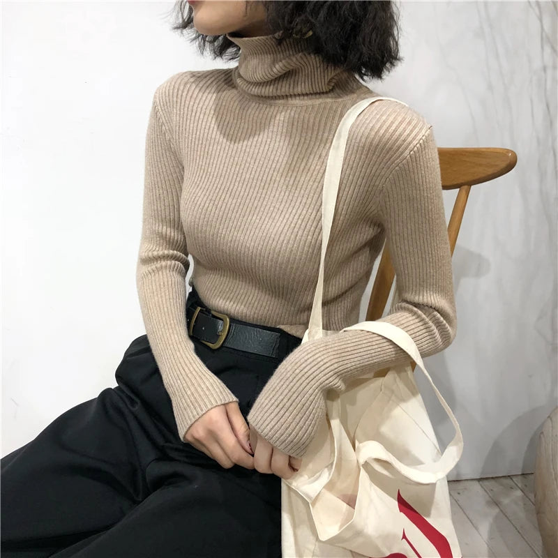 Jersey Cuello Alto Mujer 2025 - Suéter Coreano Slim Otoño Invierno