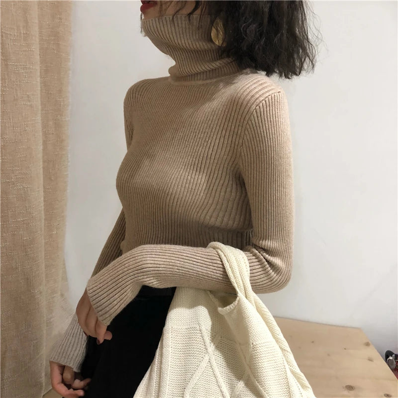 Jersey Cuello Alto Mujer 2025 - Suéter Coreano Slim Otoño Invierno