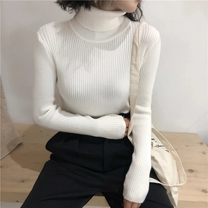 Jersey Cuello Alto Mujer 2025 - Suéter Coreano Slim Otoño Invierno
